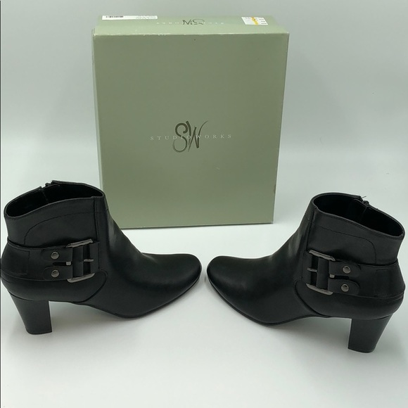 Studio Works Bolero Black Heeled Ankle Boots - Picture 4 of 7